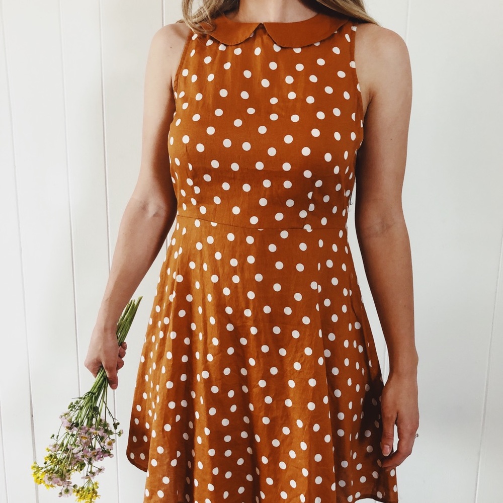 Mustard Collared Polka Dot Dress